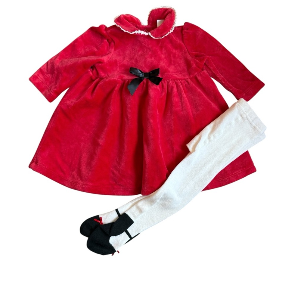 Little Me Red Dress with White Tights